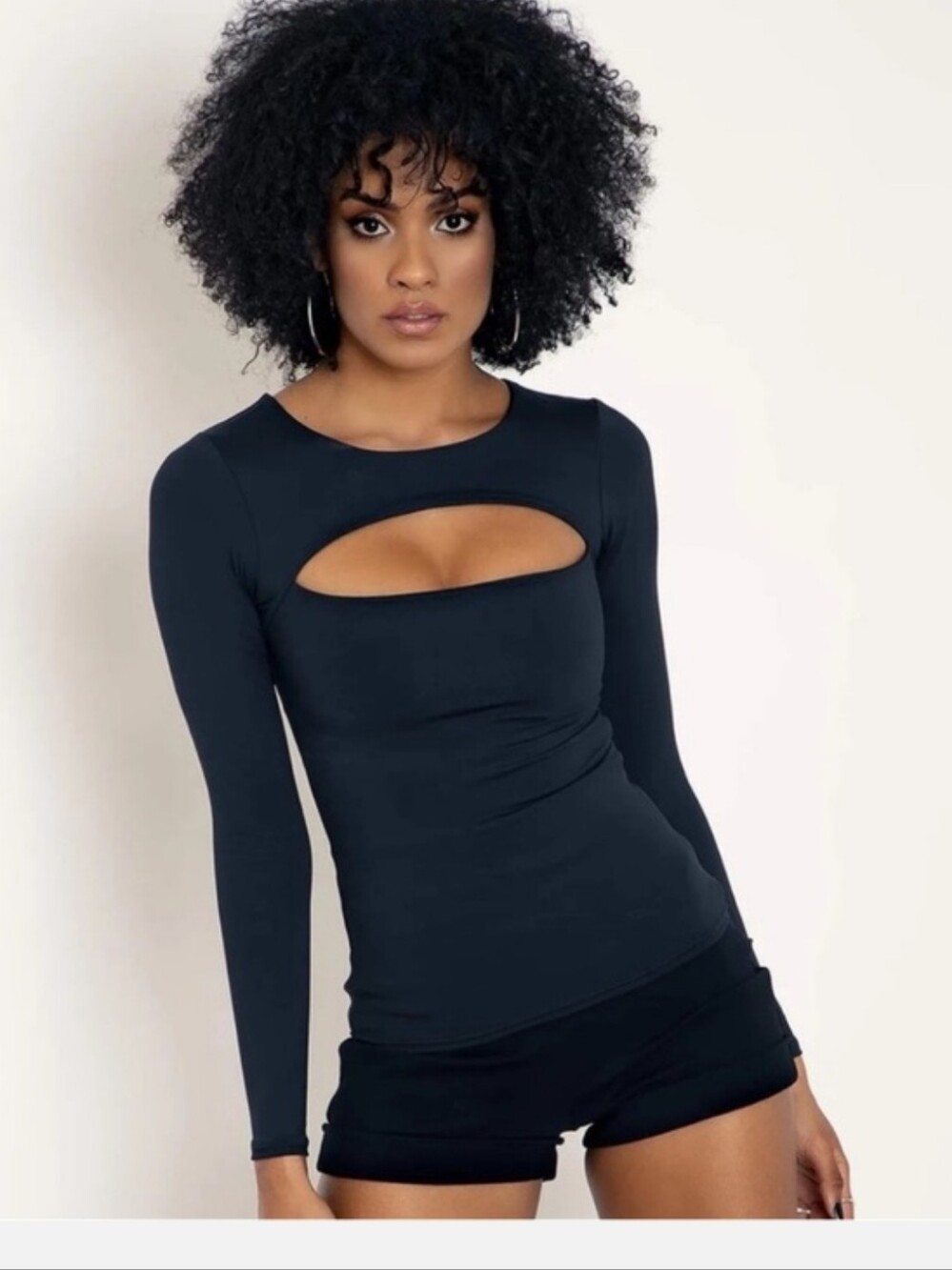 NWOT BLACKMILK matte black long sleeve peephole top XL